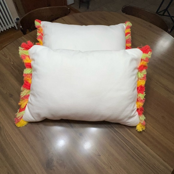 Christmas Pillows (2) Cute Oblong With Fringe Gnomes, Trees Sweaters Candy Canes - Picture 6 of 11